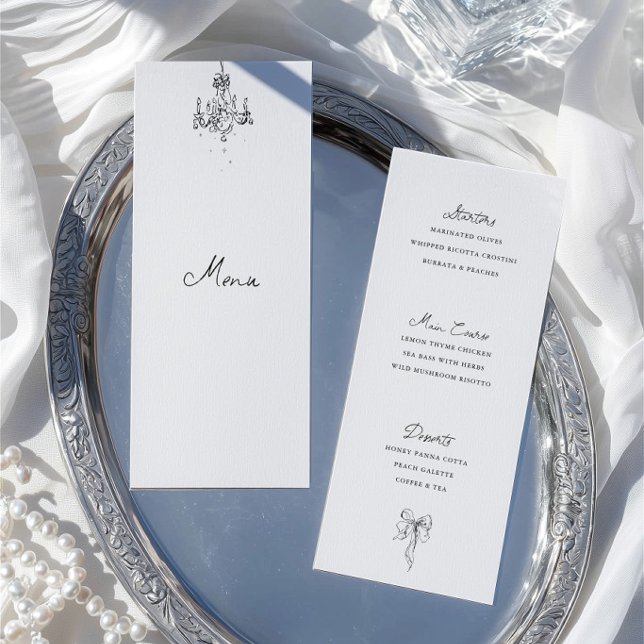 Hand Drawn Black & White Wedding Dinner Menu Card (Hand Drawn Black & White Wedding Dinner Menu Card)