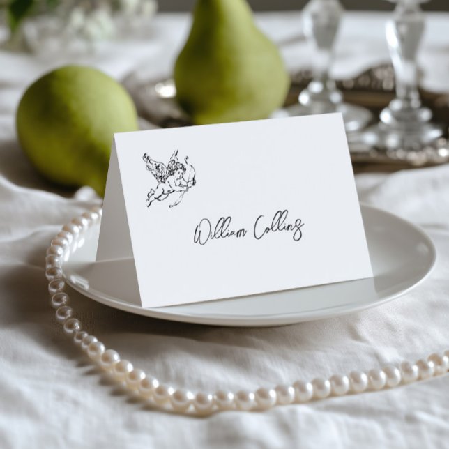 Hand Drawn Black & White Wedding Place Card (Hand Drawn Black & White Wedding Place Card)