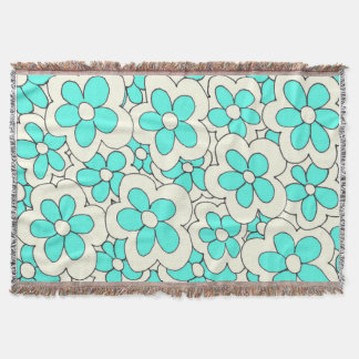 Hand Drawn Blue and Cream Flower Design Throw Blanket