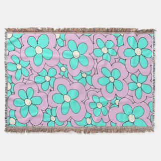 Hand Drawn Blue and Pink Flower Design Throw Blanket