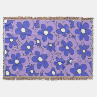 Hand Drawn Blue and Purple Flower Design Throw Blanket