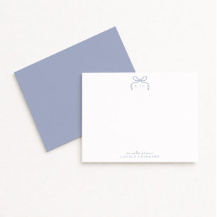 Hand Drawn Blue Bow Monogram Note Card