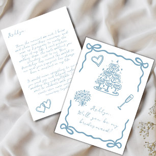 Hand Drawn Blue Bridesmaids Proposal Card 