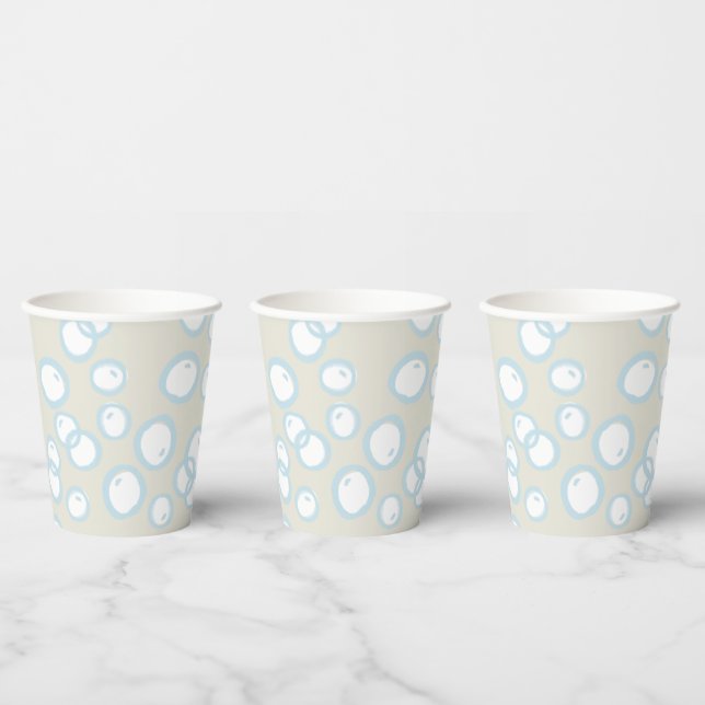 Hand Drawn Blue Bubbles Beige Baby Shower Paper Cups (Multi)