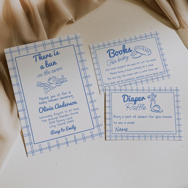 Hand Drawn Blue Bun In The Oven Cupid Baby Shower Invitation (Creator Uploaded)