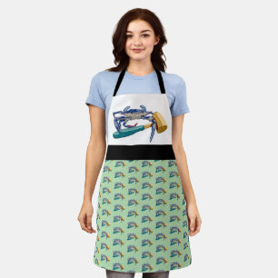 Hand Drawn Blue Crab with Hammer Mallet Crab Boil Apron