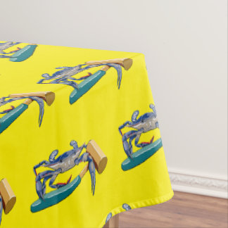 Hand Drawn Blue Crab with Hammer Mallet Crab Boil Tablecloth