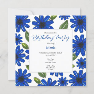 Hand Drawn Blue Flower Pattern Invitation