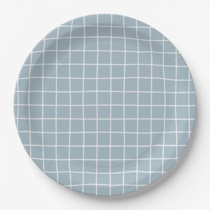 Hand Drawn Blue Grid Pattern Paper Plate