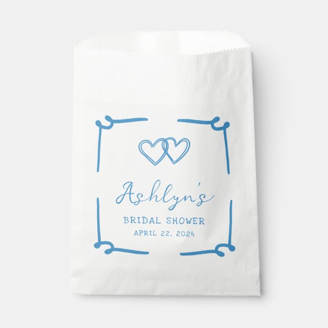 Hand Drawn Blue Heart Bridal Shower Favour Bags (Front)