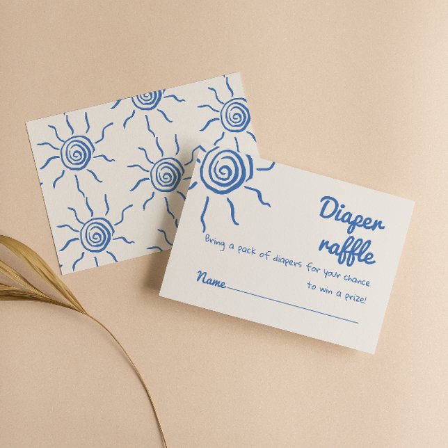 Hand Drawn Blue Here Comes The Son Diaper Raffle  Enclosure Card (Creator Uploaded)