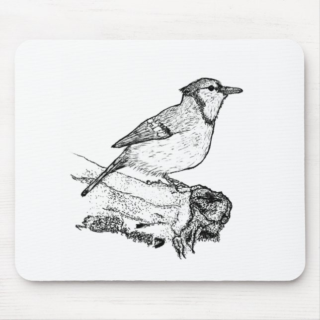 Hand-Drawn Blue Jay Stipple Art Mousepad (Front)