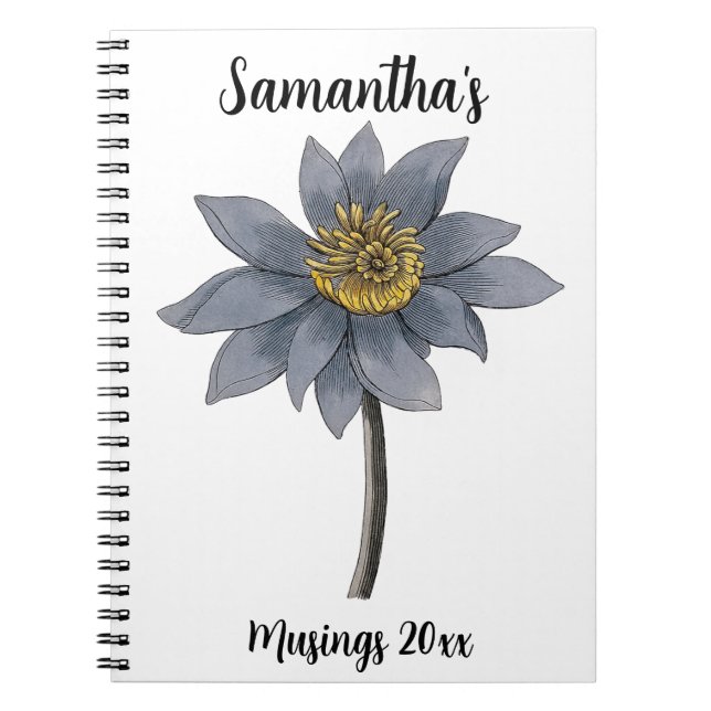 Hand drawn blue lotus illustration (PERSONALIZE) Notebook (Front)