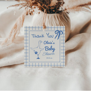 Hand Drawn Blue Silly Goose Ribbon Baby Boy Shower Favour Tags