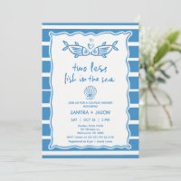 Hand Drawn Blue Stripe Fish Couples Bridal Shower