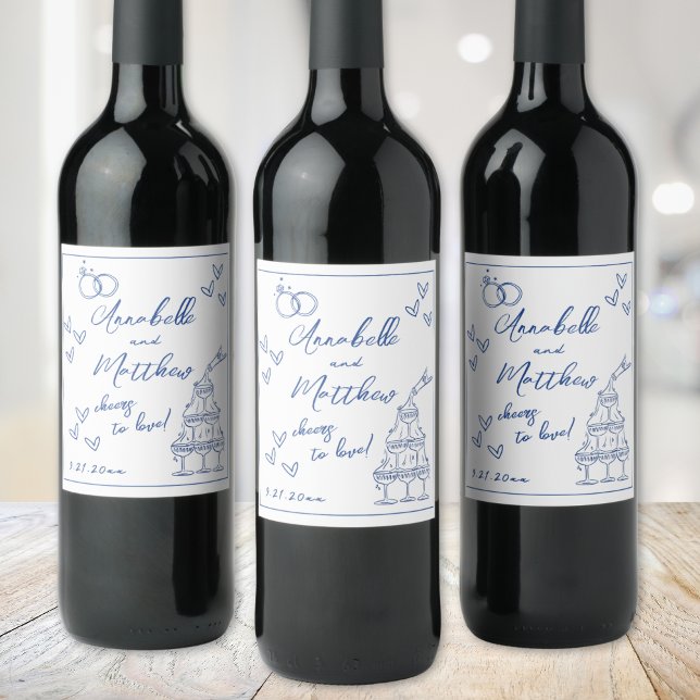 Hand Drawn Blue Wedding Wine Label (Hand Drawn Blue Wedding Wine Label )