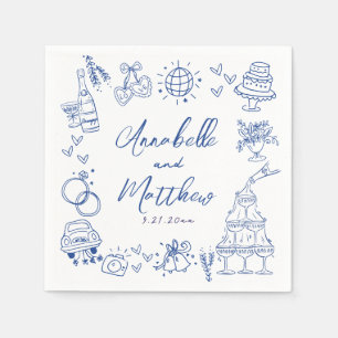 Hand Drawn Blue Whimsical Wedding Napkin