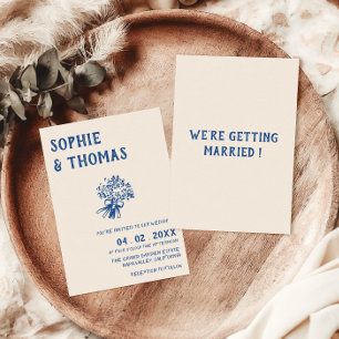 Hand Drawn Blue Wildflower Bouquet Wedding Invitation