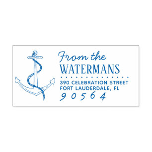 Hand-drawn Boat Anchor & Rope Name Return Address Self-inking Stamp