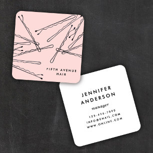 Hand-Drawn Bobby Pins Pink & Black Hair Stylist   Square Business Card