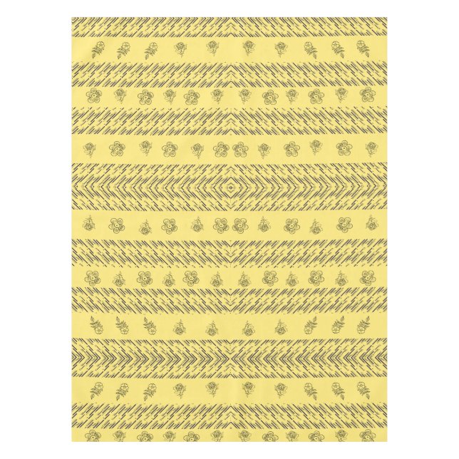 Hand-Drawn Boho Floral Geometric Lines in Mustard Tablecloth (Front)