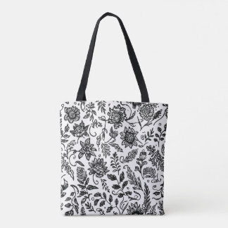 Hand-drawn boho floral motifs with paisley tote bag
