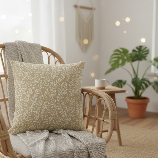 Hand Drawn Boho Leaf Pattern Throw Pillow (Creator Uploaded)