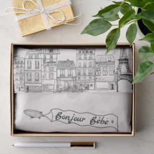   Hand Drawn Bonjour French Baby Shower Thank Gift Tissue Paper