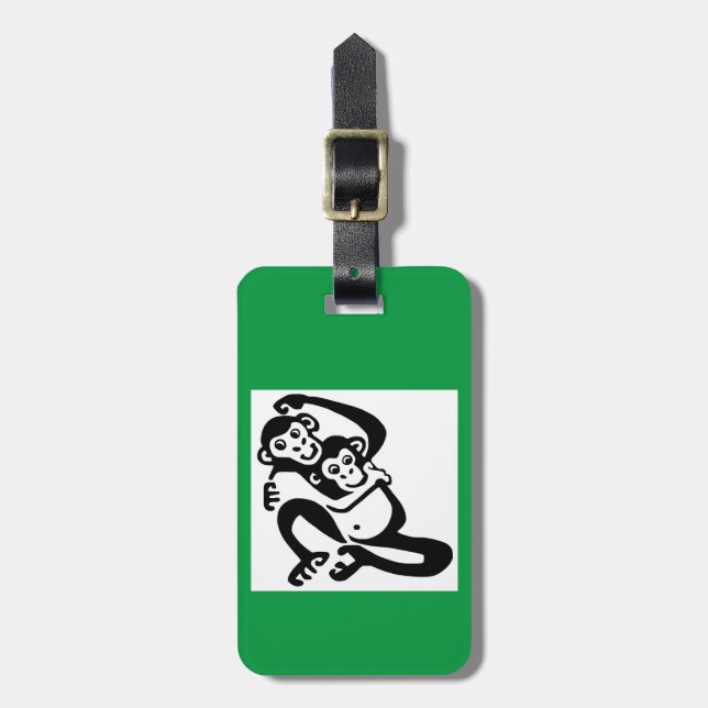 Hand drawn BONOBOS - Chimpanzee- Green Luggage Tag (Front Vertical)
