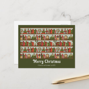 Hand Drawn Bookshelf Print Custom Holiday Postcard