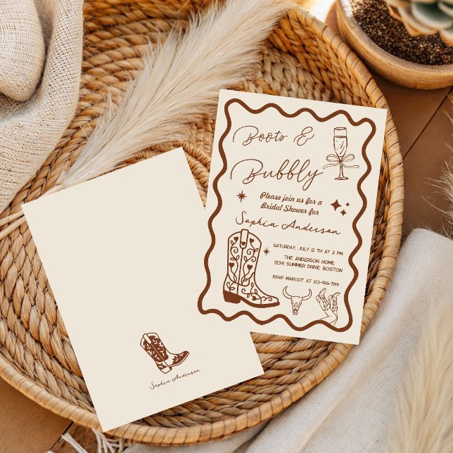 Hand drawn Boots Bubbly Rustic Bridal Shower  Invitation (Creator Uploaded)