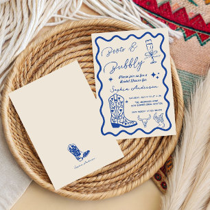 Hand drawn Boots Bubbly Rustic Bridal Shower Invitation