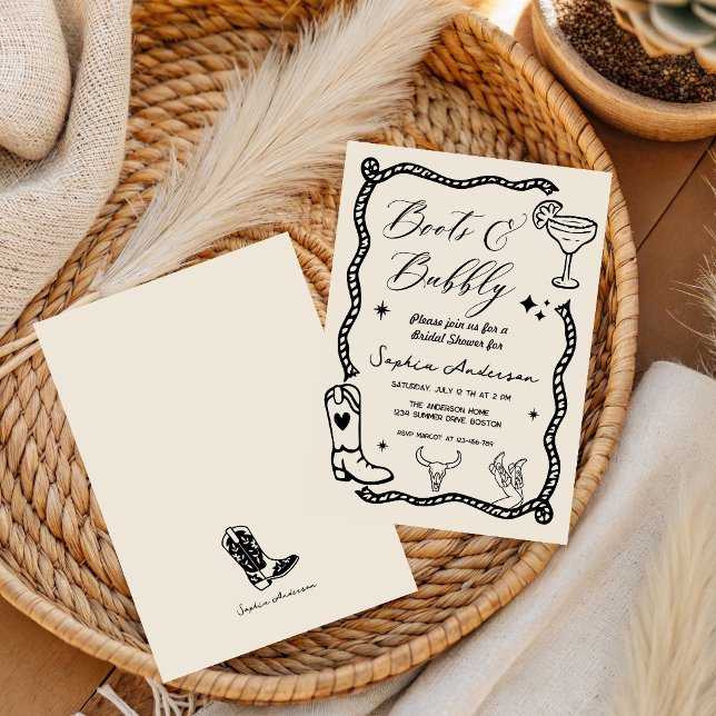Hand drawn Boots Bubbly Rustic Bridal Shower  Invitation (Creator Uploaded)