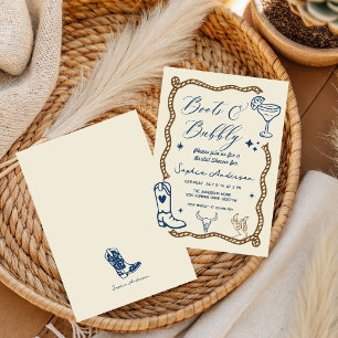 Hand drawn Boots Bubbly Rustic Bridal Shower Invitation