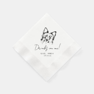 Hand Drawn Border Collie Drinks on me Cocktail Napkin