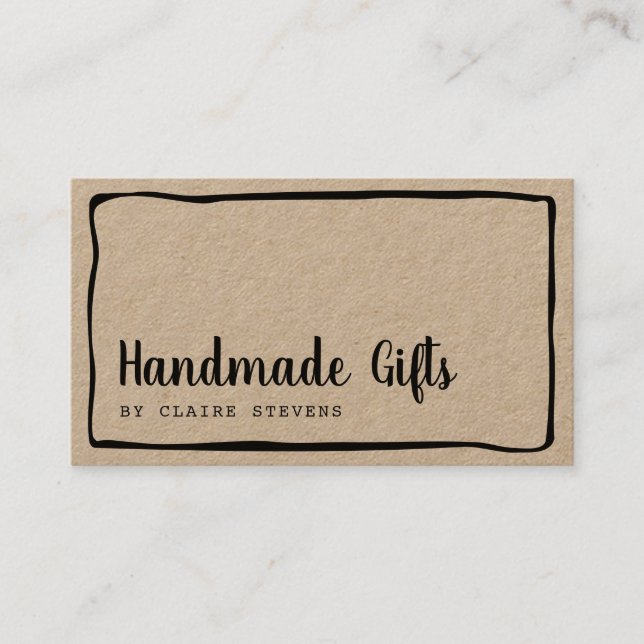 Hand drawn border modern rustic handmade kraft business card (Front)