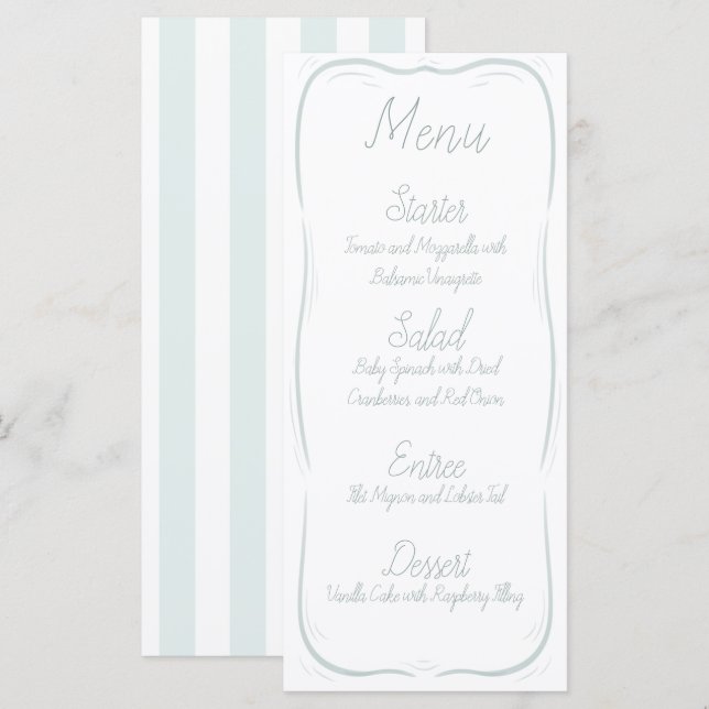 Hand Drawn Border Striped Wedding Menu (Front/Back)