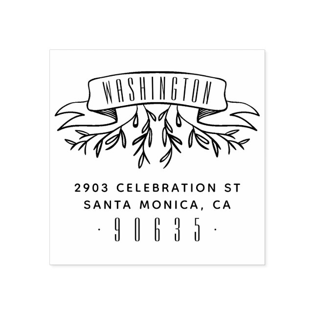 Hand-drawn Botanical Banner Return Address Rubber Stamp (Imprint)