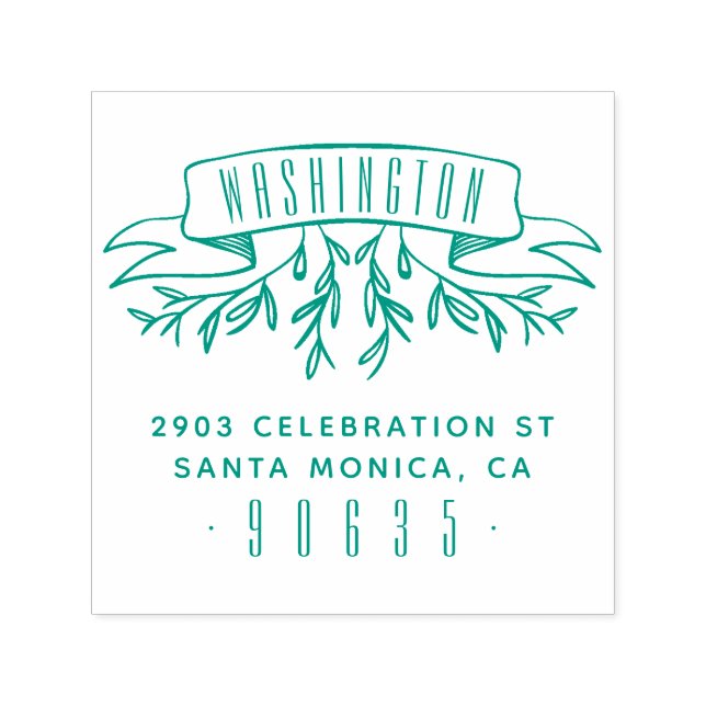 Hand-drawn Botanical Banner Return Address Self-inking Stamp (Design)