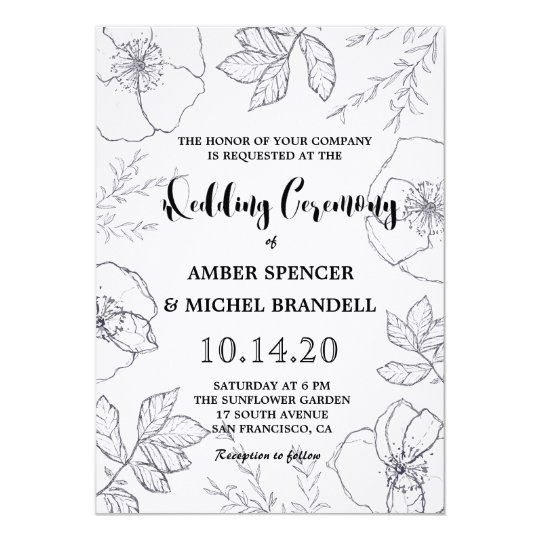 Hand-drawn Botanical Floral Frame Wedding Invites