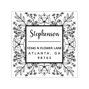 Hand Drawn Botanical Leaves Family Return Address  Self-inking Stamp