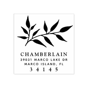 Hand Drawn Botanical Leaves Monogram Address Rubber Stamp
