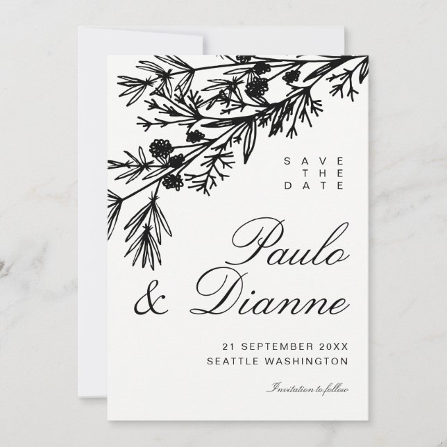 Hand Drawn Botanical Leaves Save the Date Invitation (Front)
