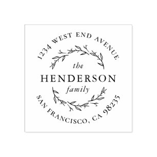 Hand-drawn Botanical Round Family Return Address Rubber Stamp