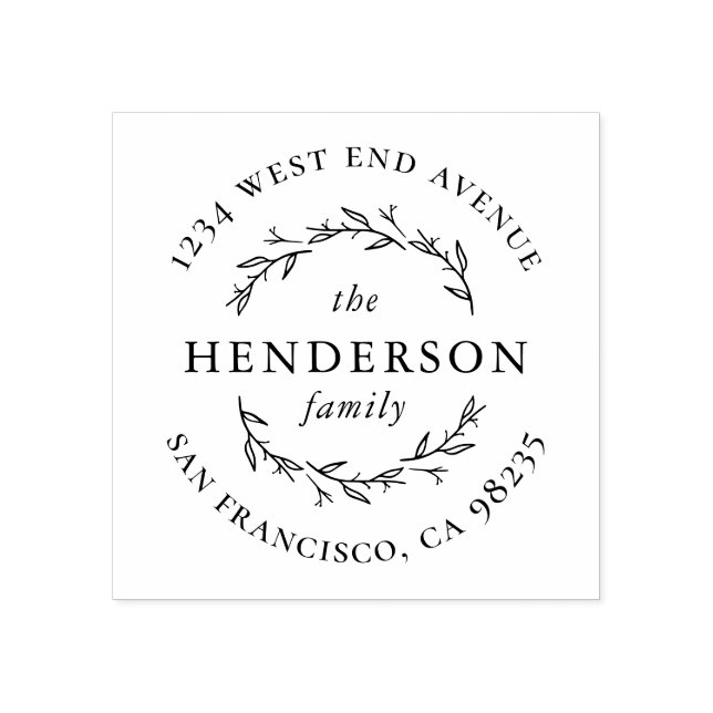 Hand-drawn Botanical Round Family Return Address Rubber Stamp (Imprint)