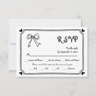  Hand drawn bow and border whimsical wedding RSVP Card