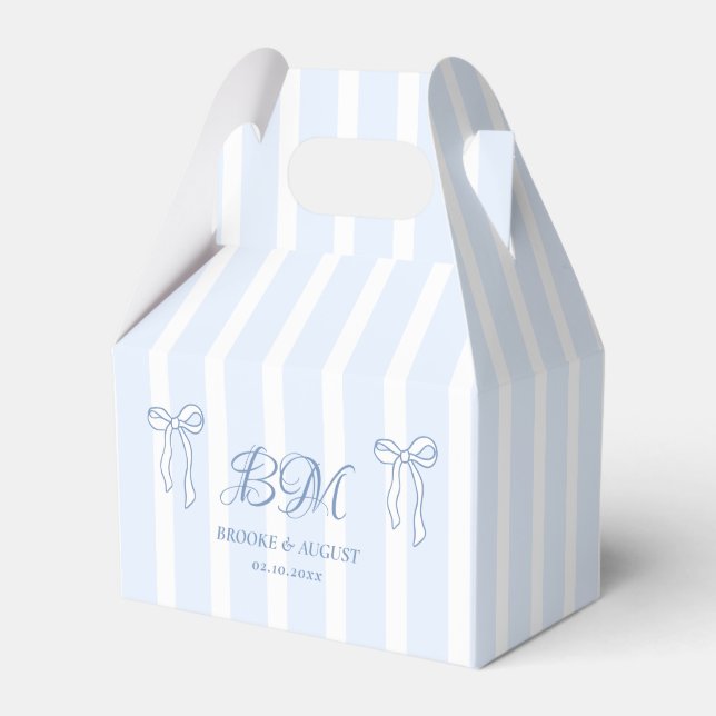 Hand Drawn Bow Blue Wedding Monogram Favor Box (Front Side)
