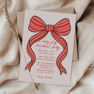 Hand Drawn Bow Christmas Party Invitation 