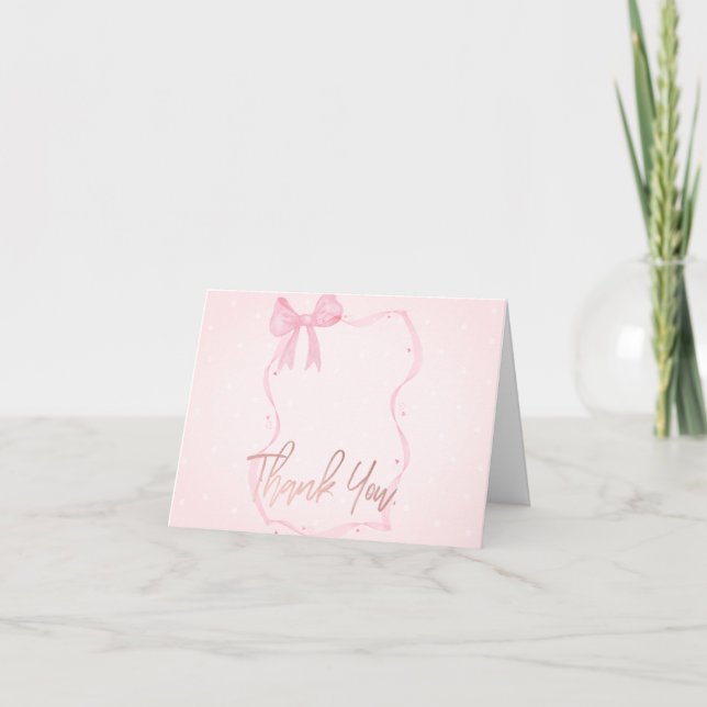 Hand Drawn Bow Elegant Frame Dots Baby Shower  Thank You Card (Front)