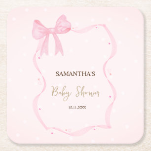 Hand Drawn Bow Elegant Frame Dots Square Paper Coaster